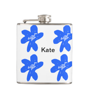 Blauw bloemmotief waterverf naamtekst toevoegen heupfles