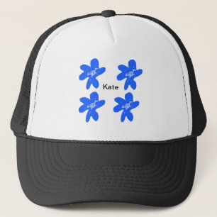 Blauw bloemmotief waterverf naamtekst toevoegen trucker pet
