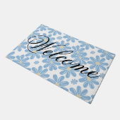 Blauw Bloemmotief - Welkom Deurmat (Schuin)
