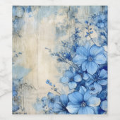 Blauw Bloemmotief Wijn Etiket (Enkel label)