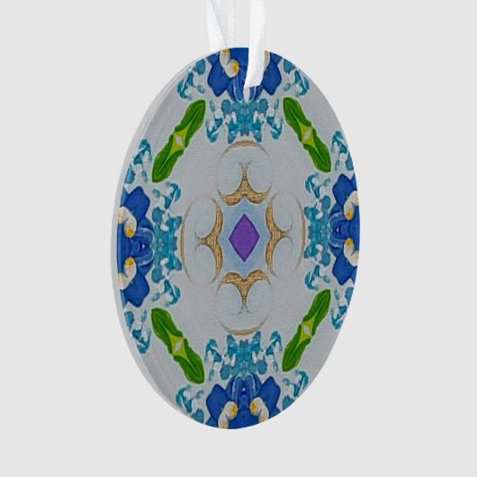 Blauw Bloemmozaïek Acryl Ornament (voorkant)