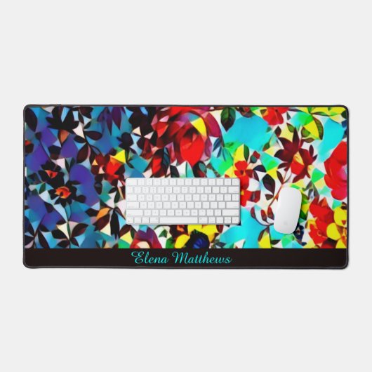  blauw bloemmozaïek gepersonaliseerd bureaumat (Keyboard & Muis)