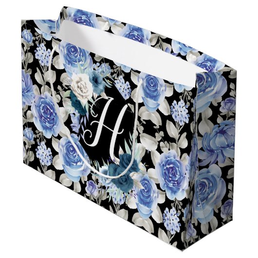 Blauw  bloemontwerp, aangepast uniek groot cadeauzakje (Achterkant Gekanteld)