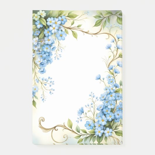 Blauw Bloemontwerp in de hoek Post-it® Notes (Voorkant)