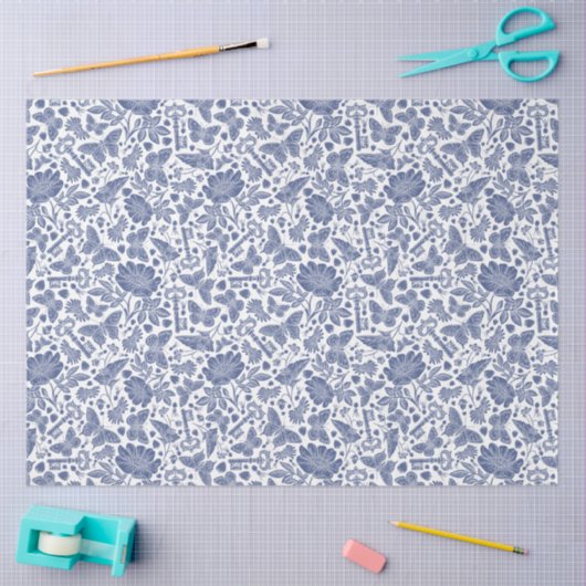 Blauw bloemontwerp met vogels en vlinders tissuepapier (Craft)