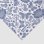 Blauw bloemontwerp met vogels en vlinders tissuepapier (Detail)