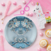 Blauw Bloempapier Bord (Feest)