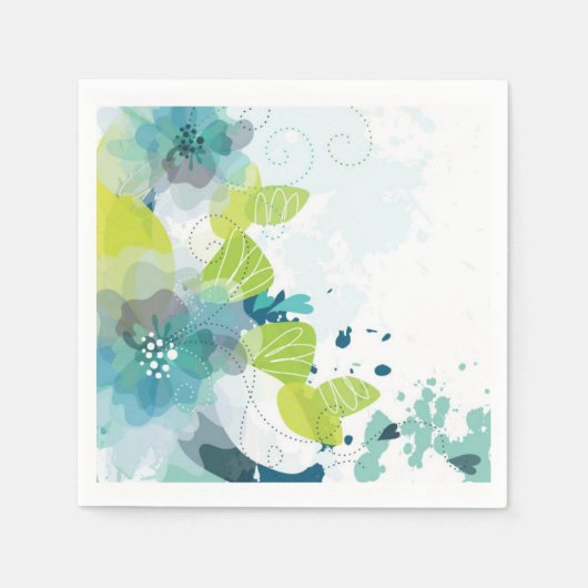 Blauw Bloempapier Cocktail servetten (Voorkant)