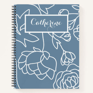 Blauw bloempastel Elegante lijn kunstbloemen Notitieboek