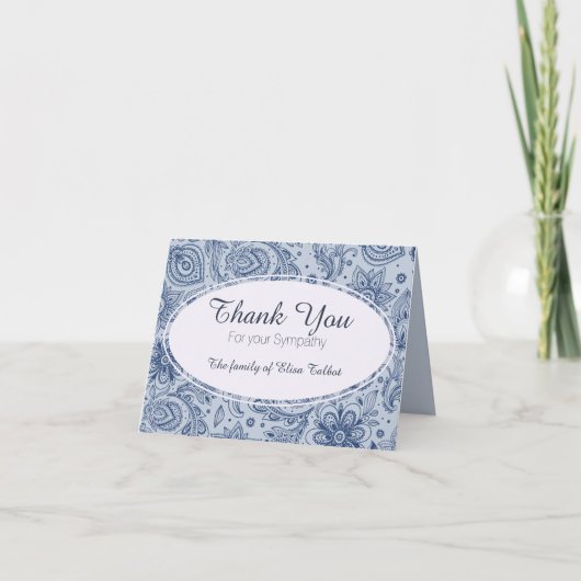 Blauw Bloempatroon 2 Sympathie Dank u Bedankkaart (Voorkant)