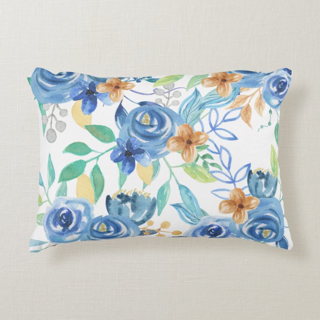 Blauw bloempatroon accent kussen (Voorkant)