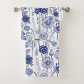  blauw bloempatroon bad handdoek (Insitu)