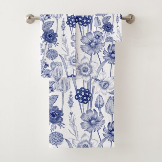  blauw bloempatroon bad handdoek (Insitu)