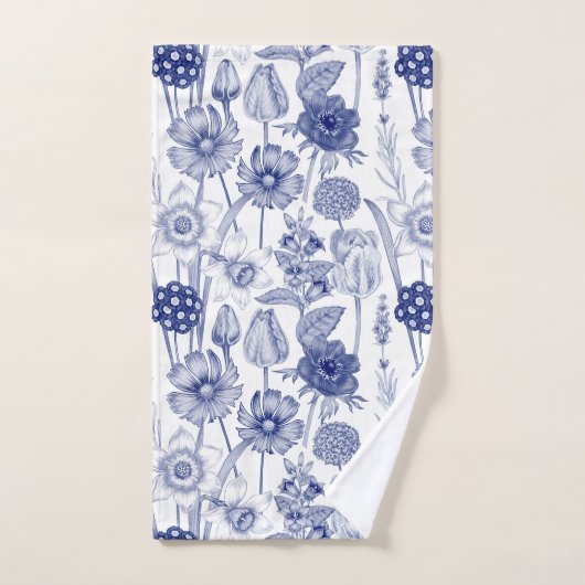  blauw bloempatroon bad handdoek (Handdoek)