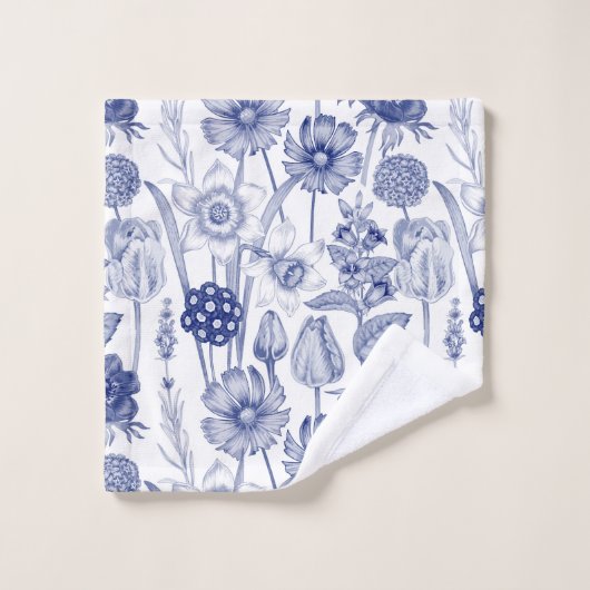  blauw bloempatroon bad handdoek (Wasdoekje)