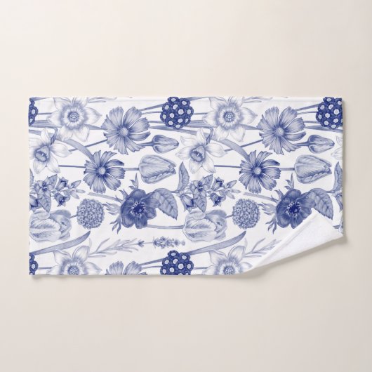  blauw bloempatroon bad handdoek (Handdoek)