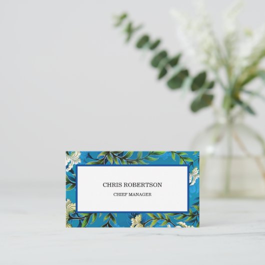 Blauw Bloempatroon Bloementuin Visitekaartje (Staand voorkant)