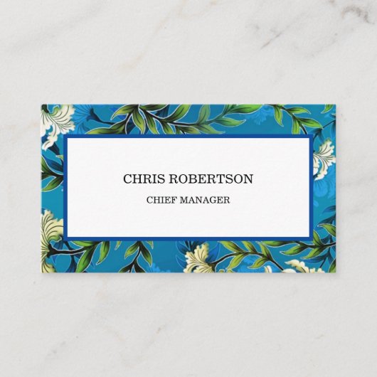 Blauw Bloempatroon Bloementuin Visitekaartje (Voorkant)