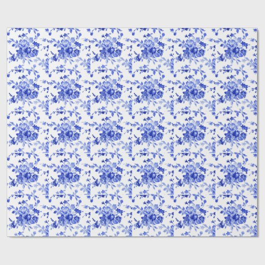  blauw bloempatroon cadeaupapier (Vlak)