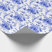  blauw bloempatroon cadeaupapier (Hoek)