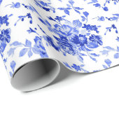  blauw bloempatroon cadeaupapier (Rol Hoek)