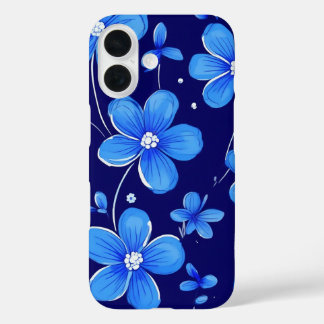 blauw bloempatroon iPhone 16 hoesje