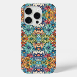 Blauw bloempatroon iPhone 15 pro case