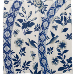 Blauw bloempatroon douchegordijn