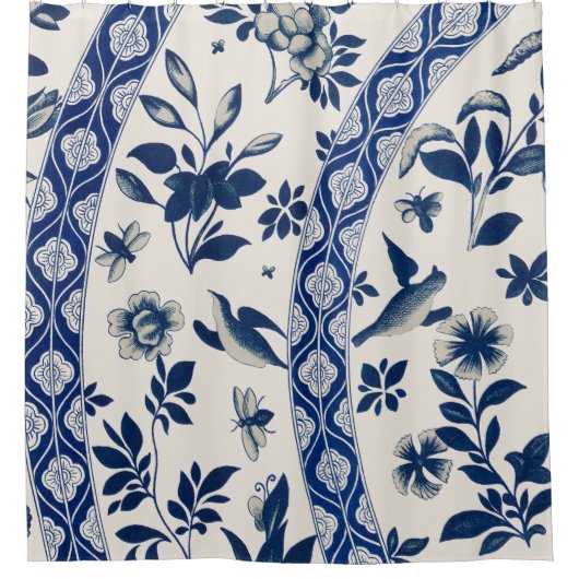 Blauw bloempatroon douchegordijn (Voorkant)