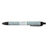  Blauw Bloempatroon Elegant Script Naam Blauwe Inkt Pen (Bodem)