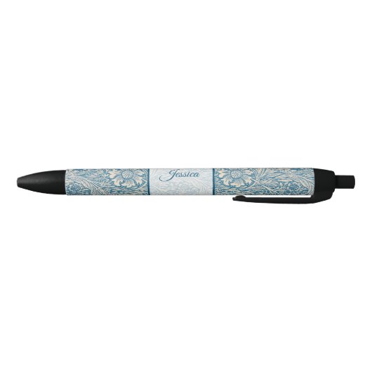 Blauw Bloempatroon Elegant Script Naam Blauwe Inkt Pen (Bodem)