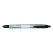  Blauw Bloempatroon Elegant Script Naam Blauwe Inkt Pen (Achterkant)
