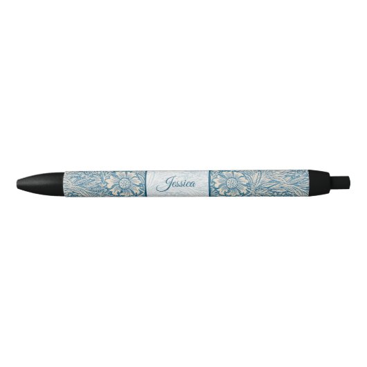  Blauw Bloempatroon Elegant Script Naam Blauwe Inkt Pen (Voorkant)
