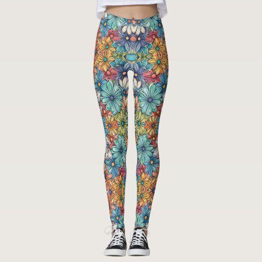 Blauw bloempatroon leggings (Voorkant)