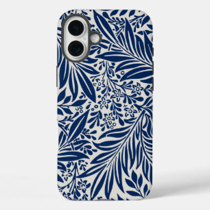 blauw bloempatroon met diverse bladeren en bloesem iPhone 16 plus hoesje
