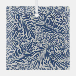 blauw bloempatroon met diverse bladeren en bloesem glas ornament