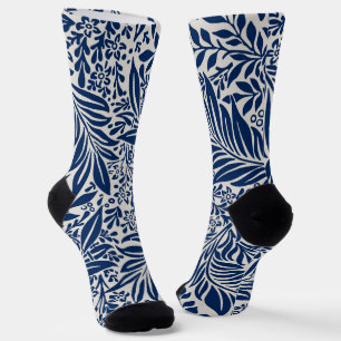 blauw bloempatroon met diverse bladeren en bloesem sokken