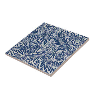 blauw bloempatroon met diverse bladeren en bloesem tegeltje