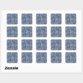 blauw bloempatroon met diverse bladeren en bloesem vierkante sticker (Vel)