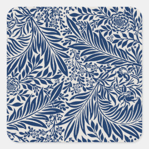 blauw bloempatroon met diverse bladeren en bloesem vierkante sticker