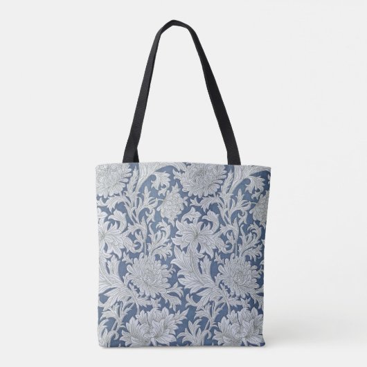  Blauw Bloempatroon met Monogram Tote Bag (Achterkant)