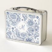 Blauw  Bloempatroon Monogram Lunchbox (Achterkant)