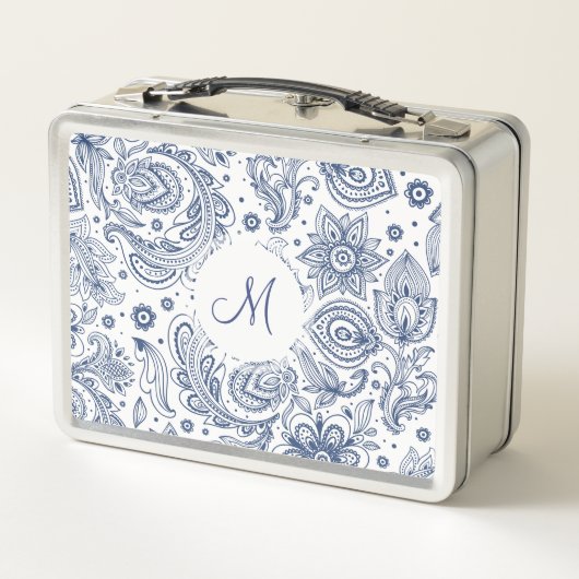 Blauw  Bloempatroon Monogram Lunchbox (Achterkant)