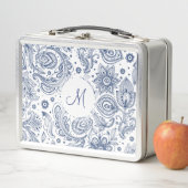 Blauw  Bloempatroon Monogram Lunchbox (In situ)
