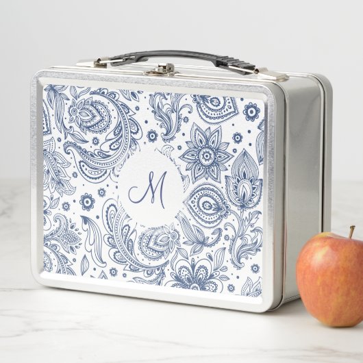 Blauw  Bloempatroon Monogram Lunchbox (In situ)