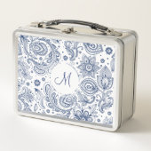 Blauw  Bloempatroon Monogram Lunchbox (Voorkant)