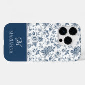 Blauw Bloempatroon & Naam Gepersonaliseerd Case-Mate iPhone Case (Achterkant (horizontaal))