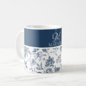 Blauw Bloempatroon & Naam Gepersonaliseerd Koffiemok (Voorkant links)