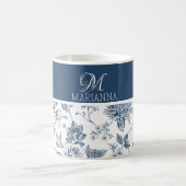 Blauw Bloempatroon & Naam Gepersonaliseerd Koffiemok (Center)