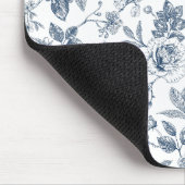 Blauw Bloempatroon & Naam Gepersonaliseerd Muismat (Hoek)